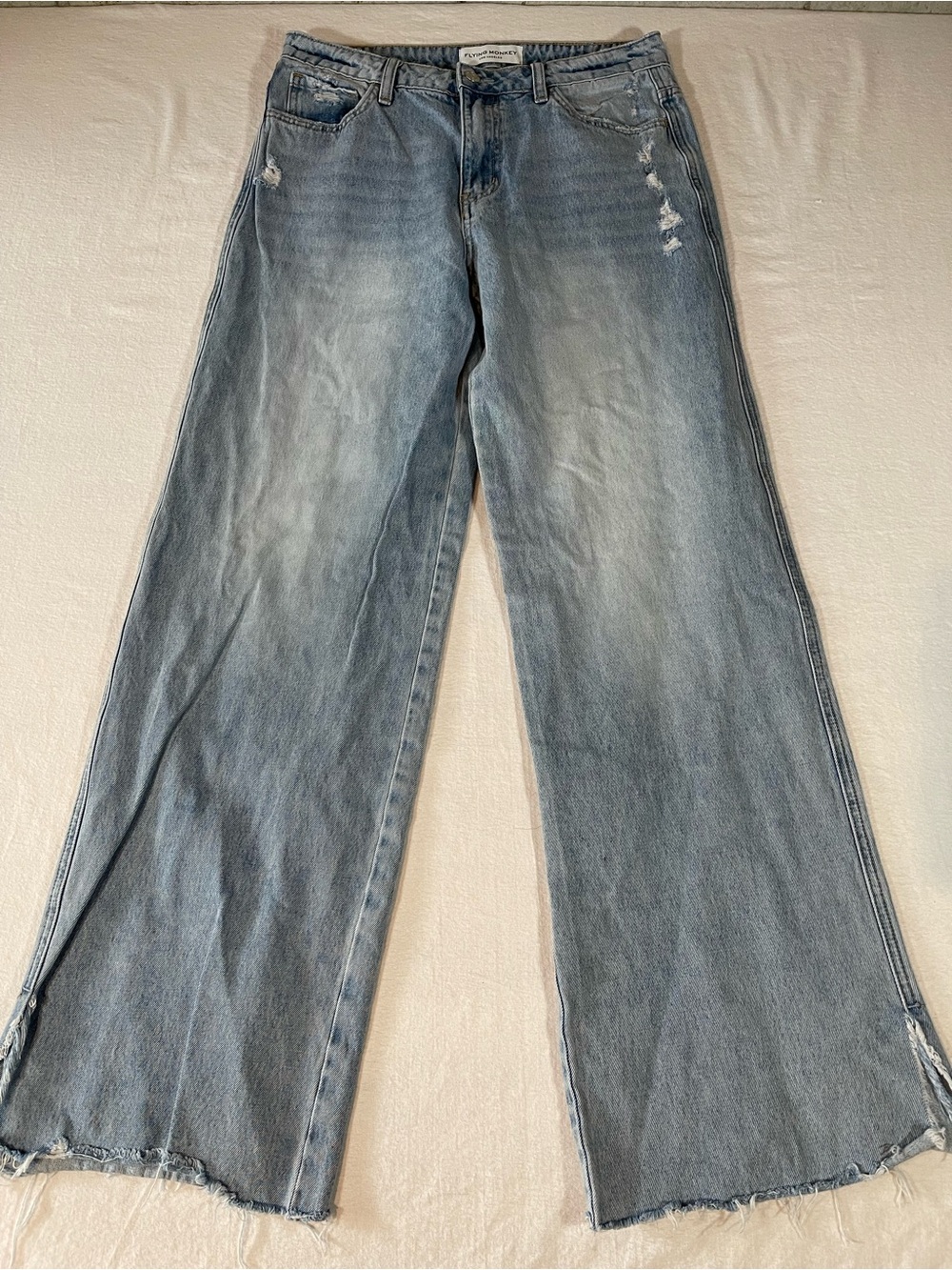 Flying Monkey Women's Light Blue Wide Leg Distressed Jeans Size 28